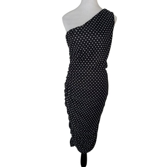 Love X Design Polka Dot One-Shoulder Ruched Midi Dress  Size L - Picture 1 of 6
